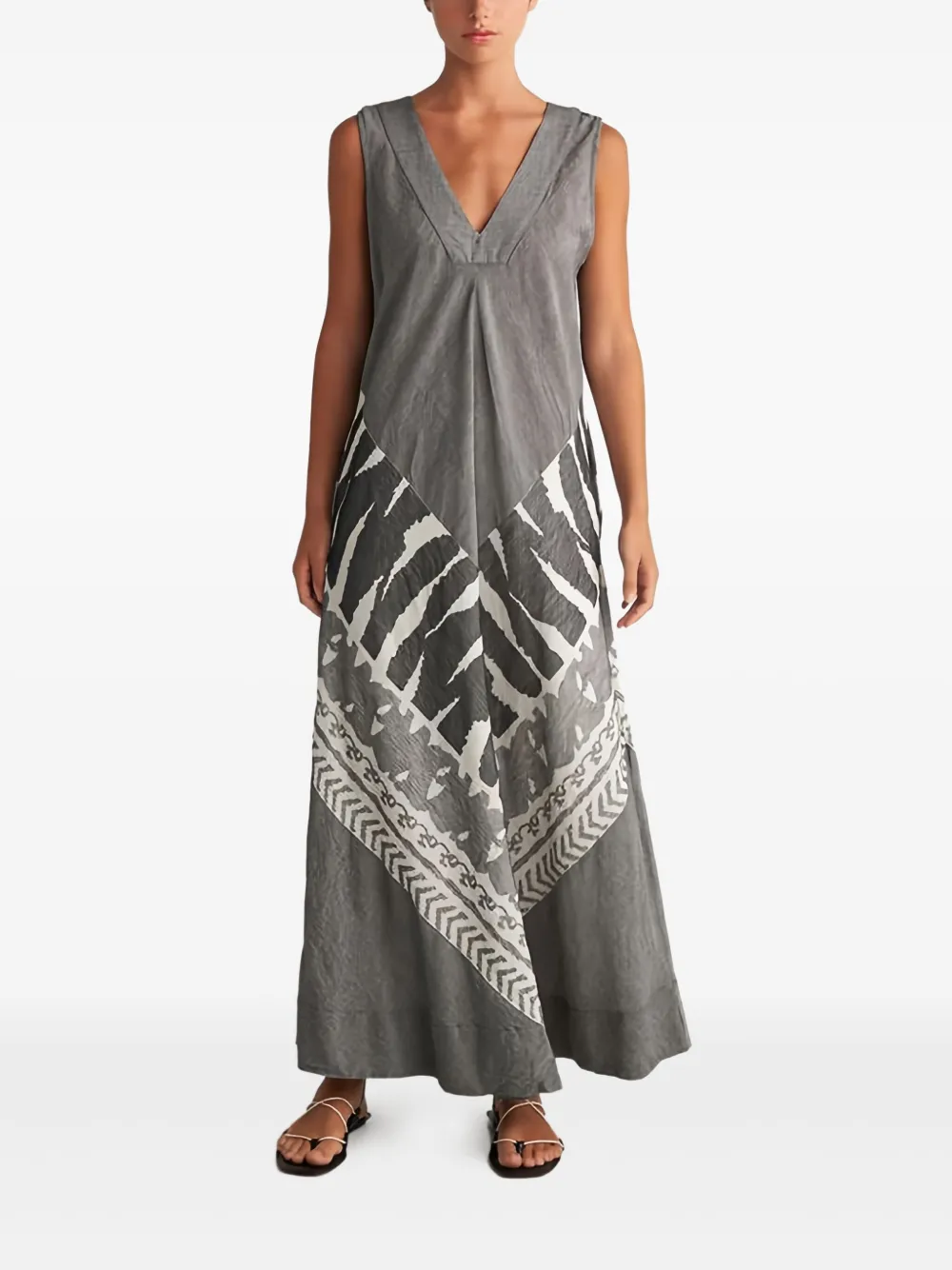 Pearl & Caviar V-neck Patterned Maxi Dress In Gray