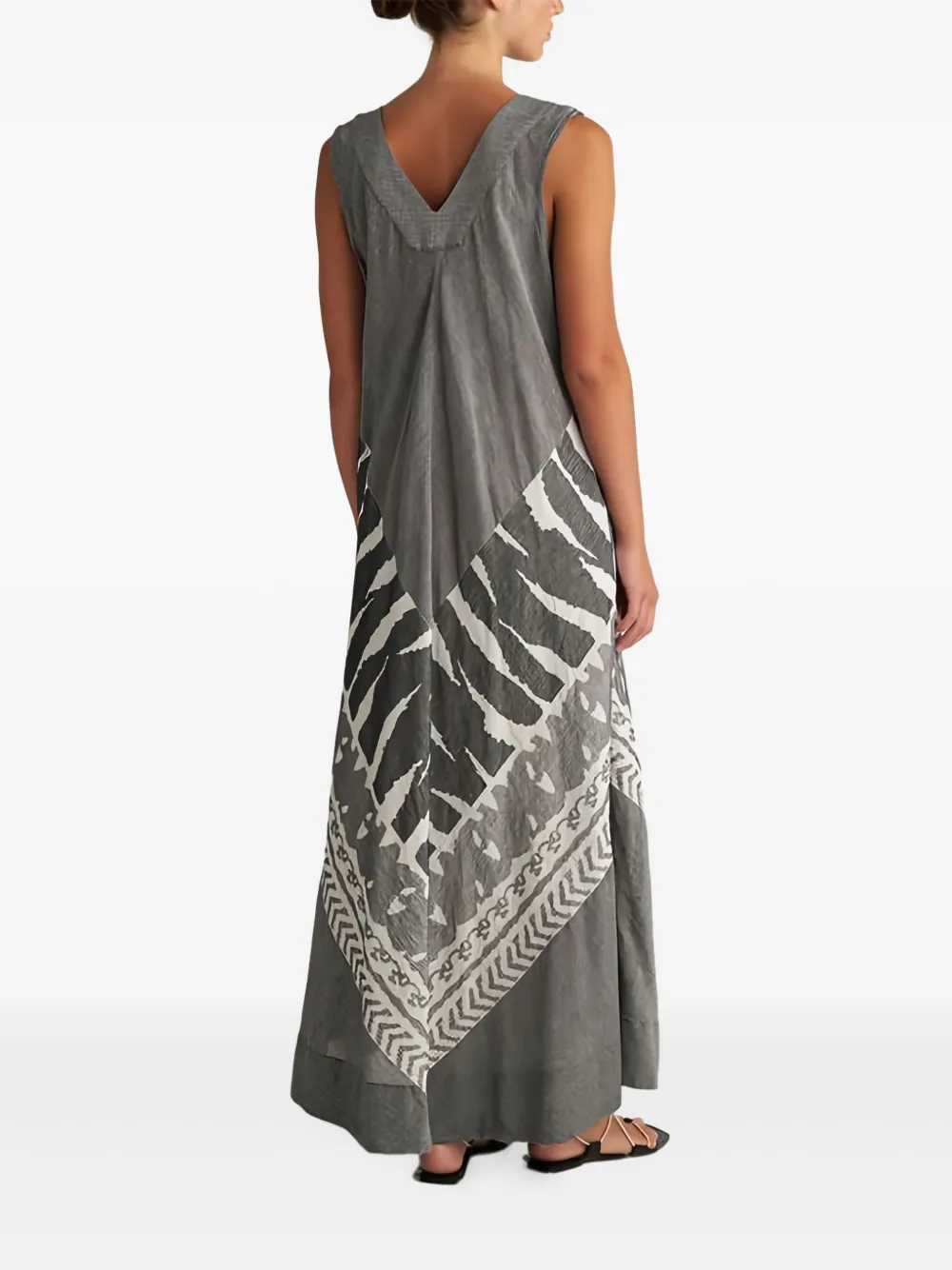 Pearl & Caviar V-neck Patterned Maxi Dress In Gray