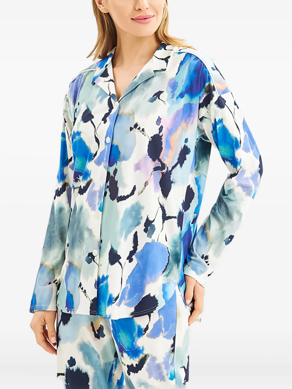 Louis Feraud Pyjama met V-hals en bloemenprint Blauw