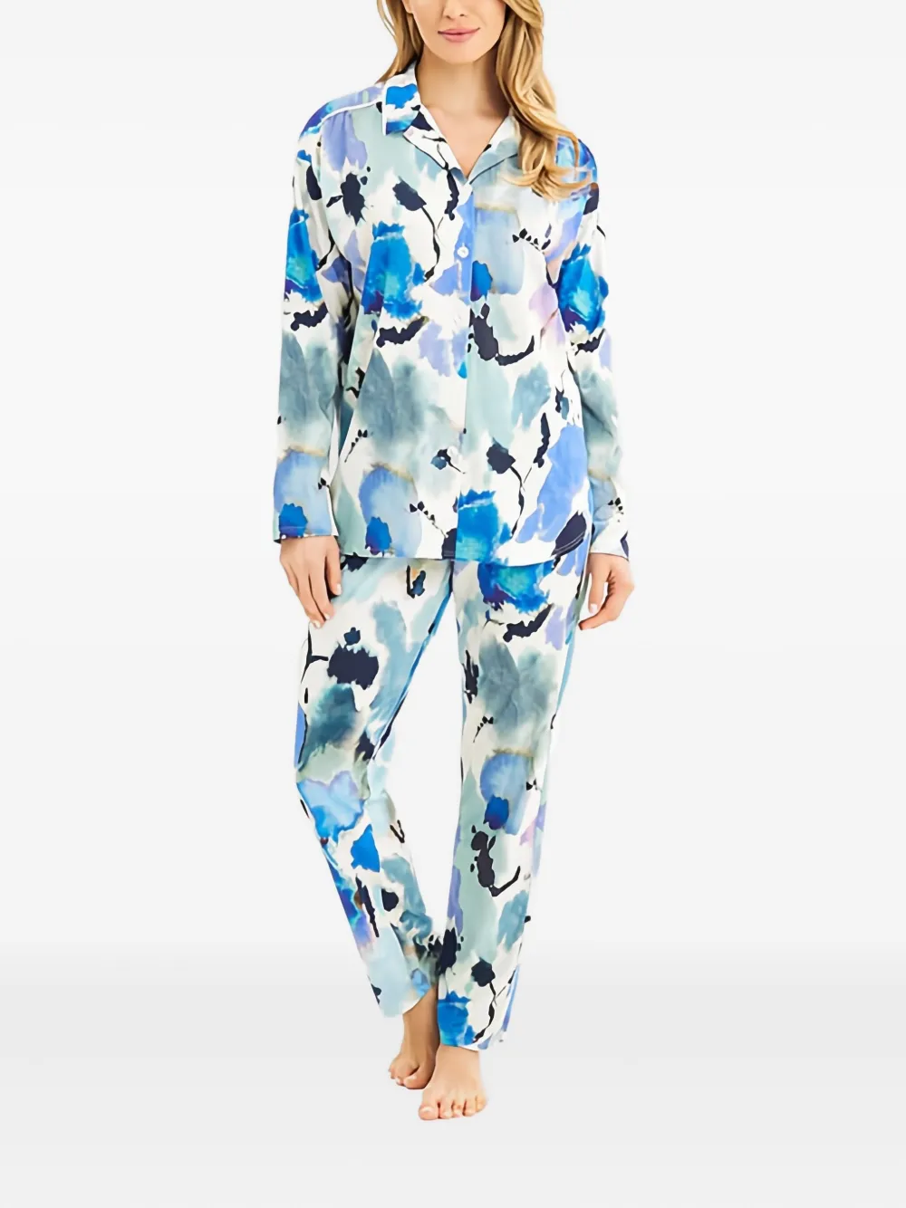Louis Feraud Pyjama met V-hals en bloemenprint Blauw