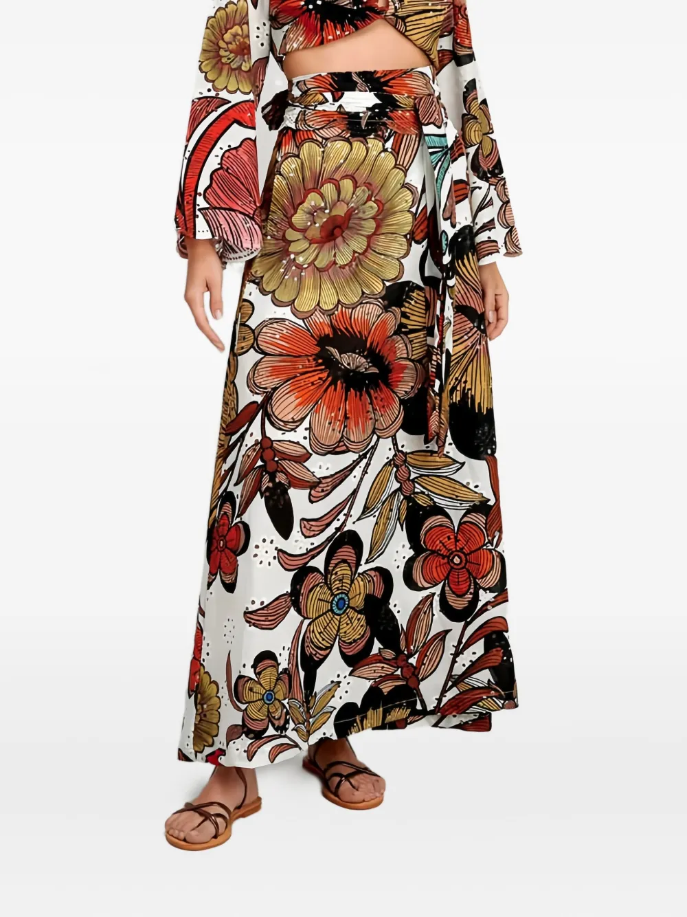 Pearl & Caviar Broderie Maxi Skirt In Multi