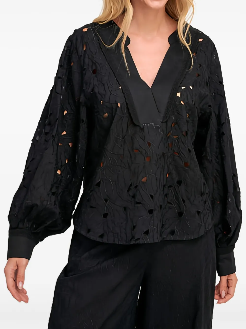 Pearl & Caviar Broderie Blouse In Black