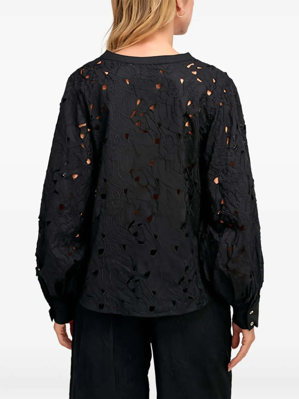 PEARL & CAVIAR Broderie blouse - Zwart