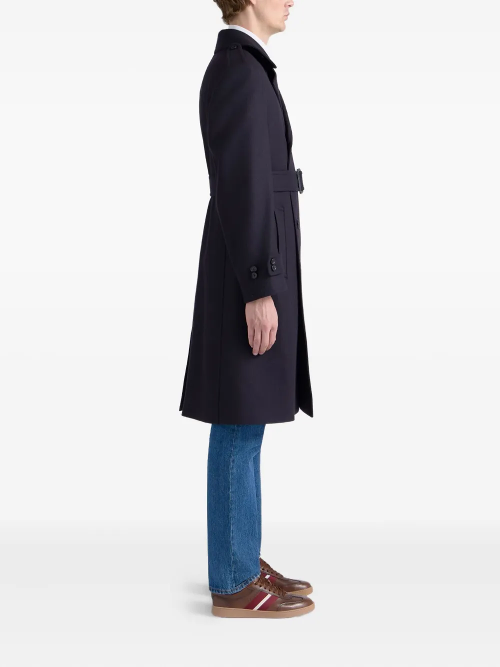 Bally Jas met ceintuur en dubbele rij knopen Blauw