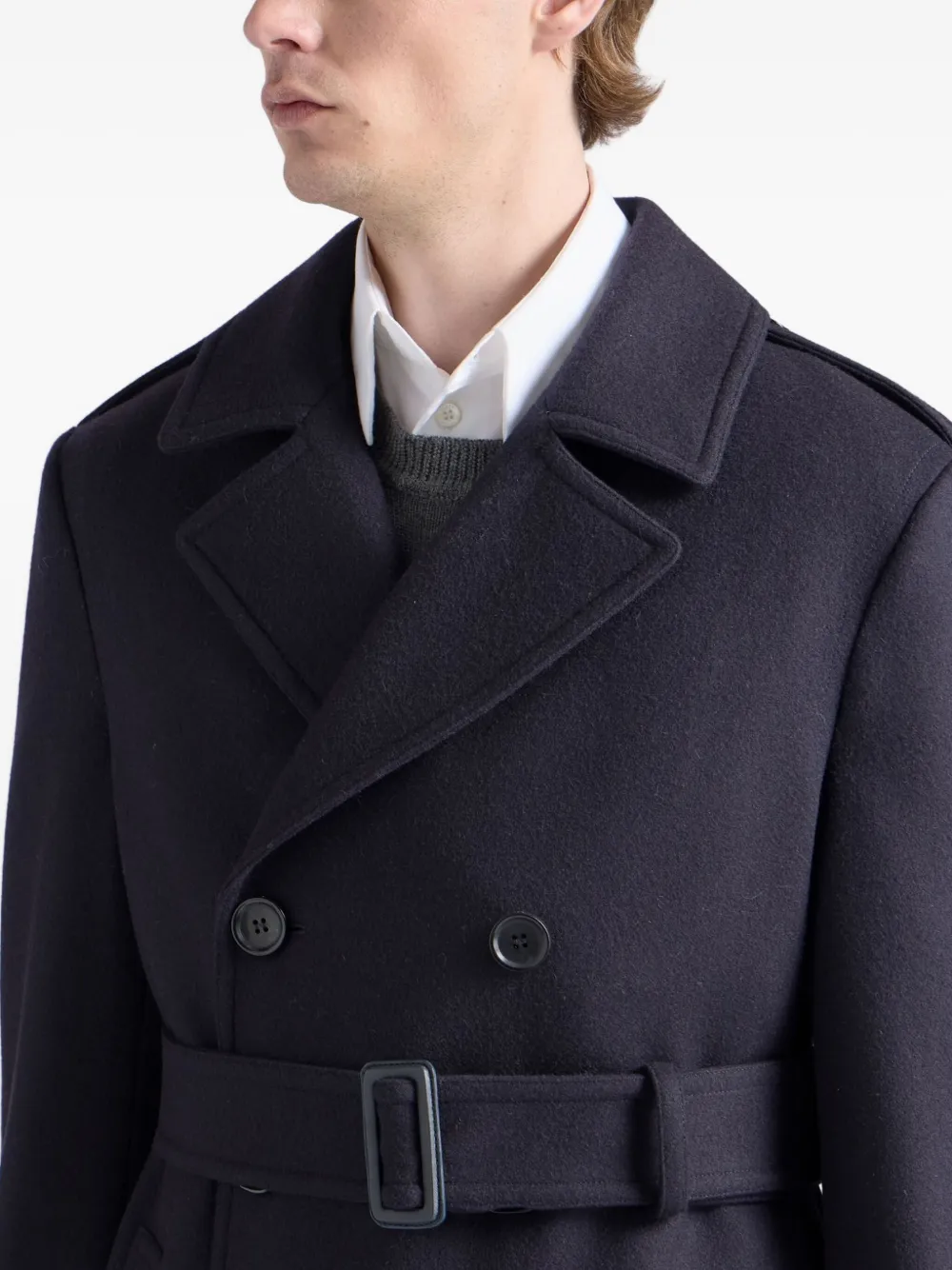 Bally Jas met ceintuur en dubbele rij knopen Blauw