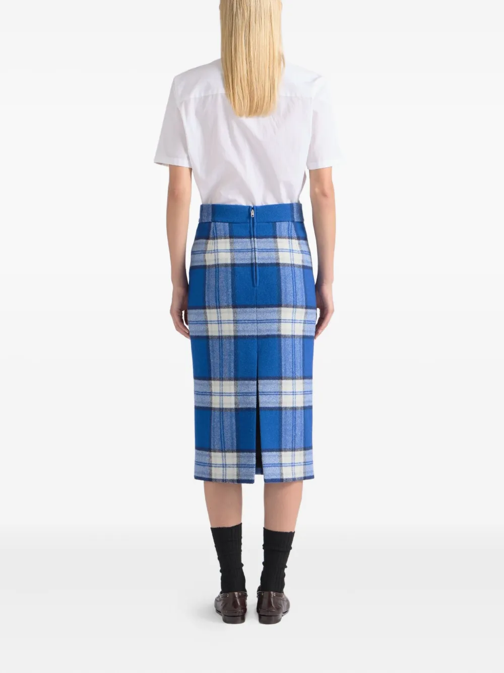 Bally Check-motif Midi Skirt In Blue