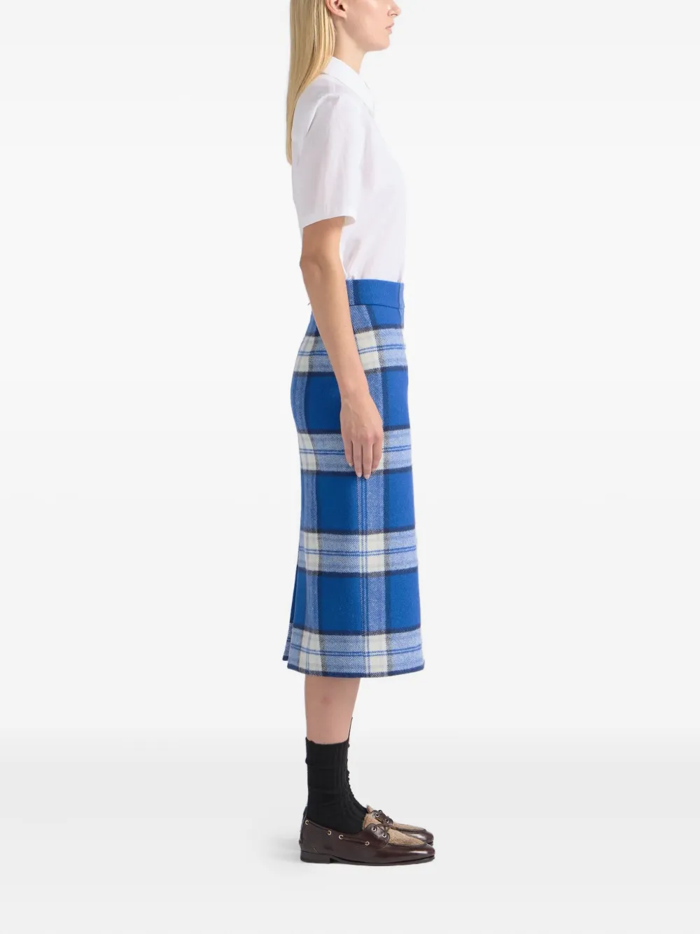 Bally Check-motif Midi Skirt In Blue