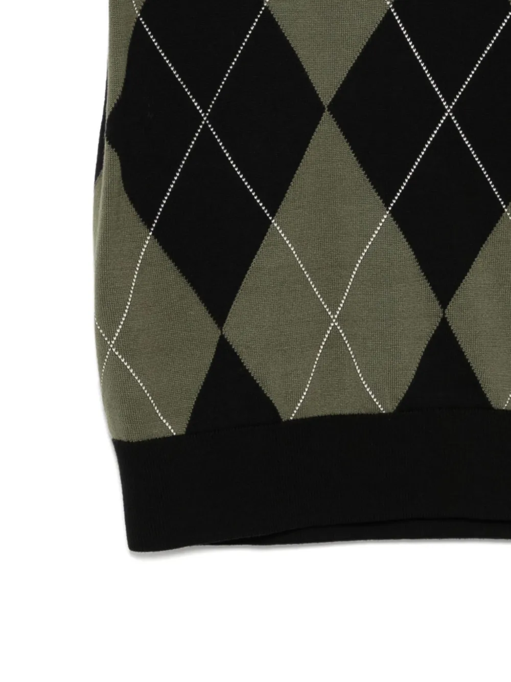 Fred Perry Short Sleeve Textured Argyle Knitted Polo Shirt Black In Green