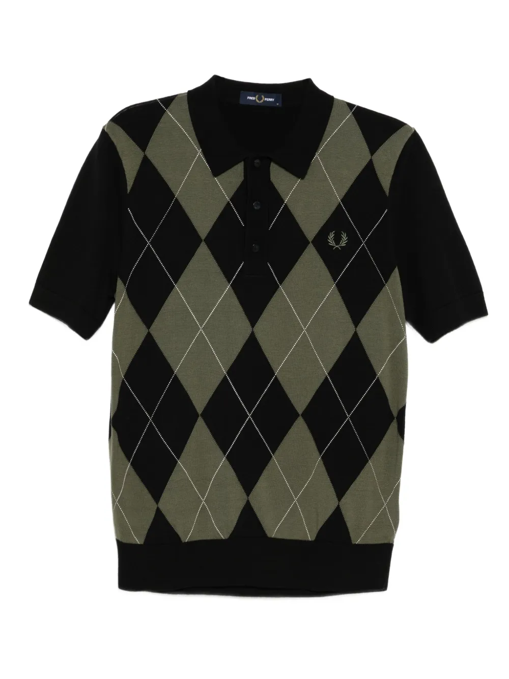 Fred Perry Short Sleeve Textured Argyle Knitted Polo Shirt Black In Green