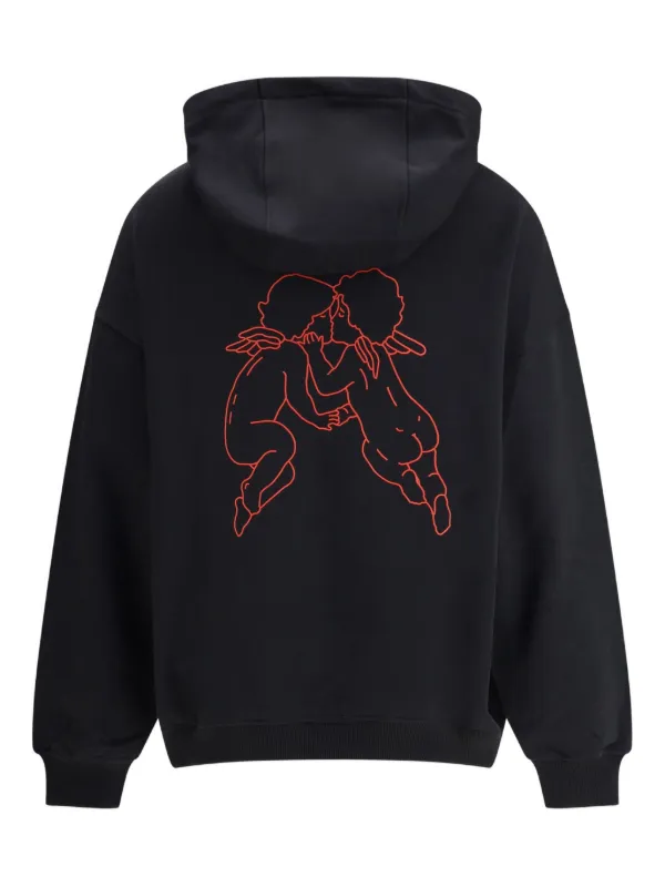 Fiorucci Kissing Angels Love Print Hoodie Black FARFETCH IN