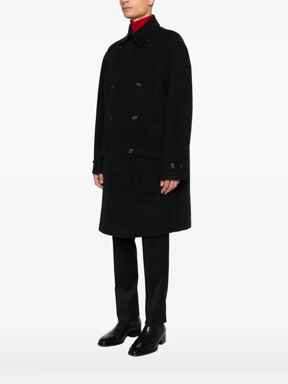 Paolo Pecora Checkered Coat In Black