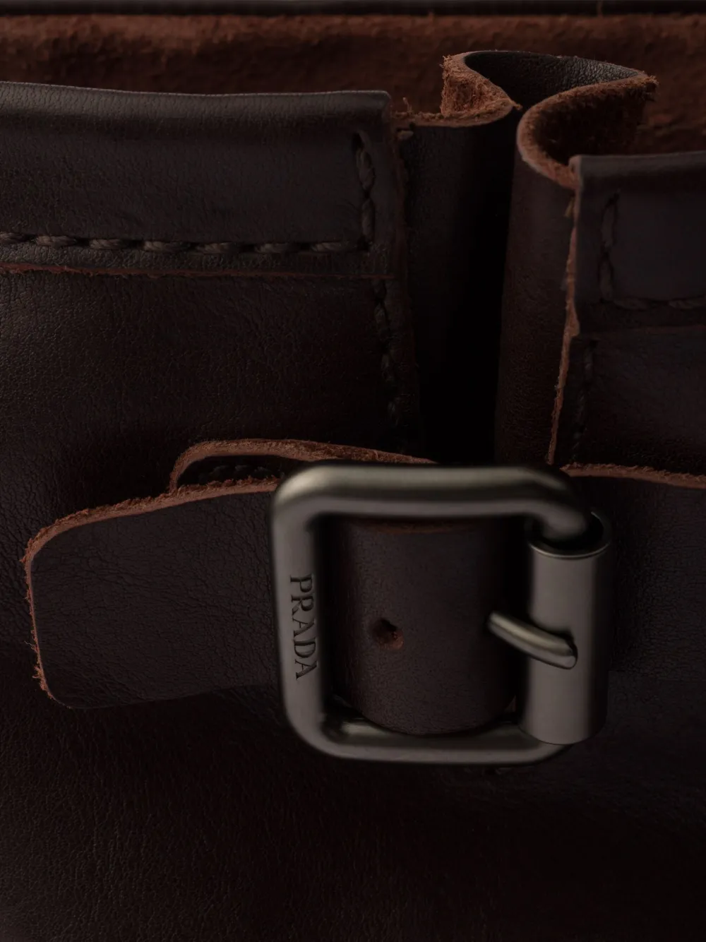 Prada 40 mm leren laarzen met logogesp Bruin