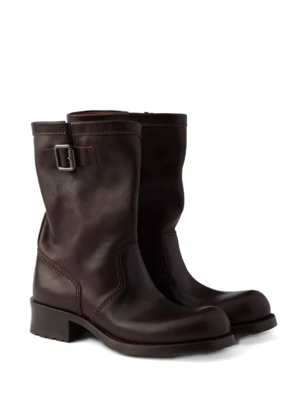 Prada 40mm logo-buckle Leather Boots | Brown | FARFETCH