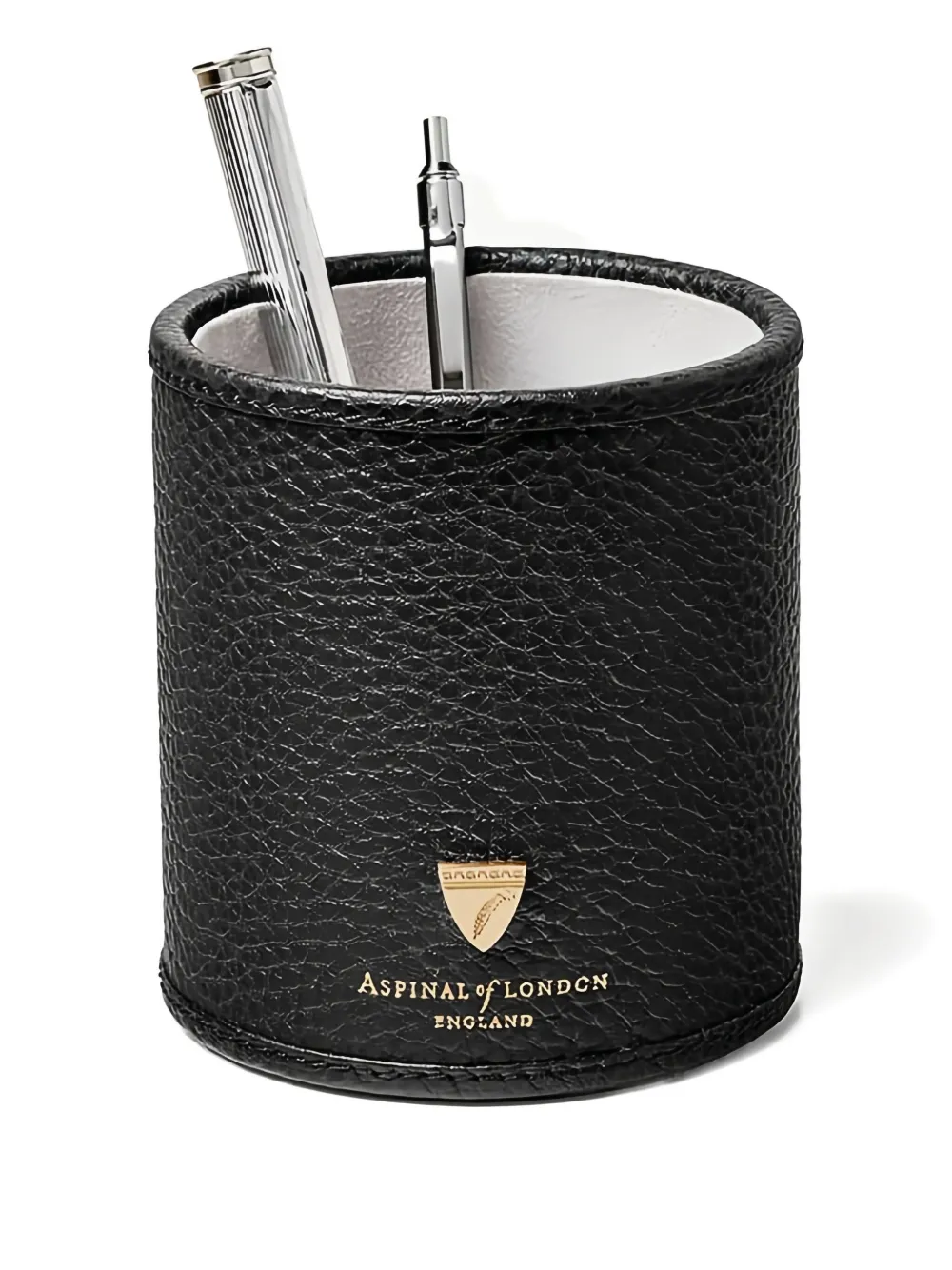Aspinal Of London Cylindrical Logo Pen Pot (10cm X 9cm) In Black