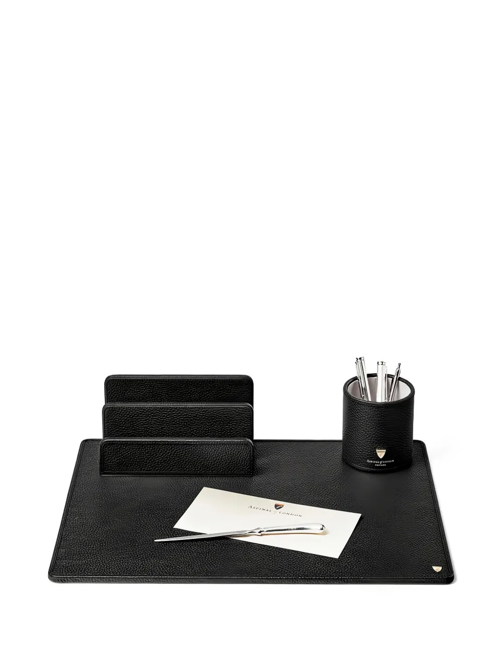 Aspinal Of London Cylindrical Logo Pen Pot (10cm X 9cm) In Black