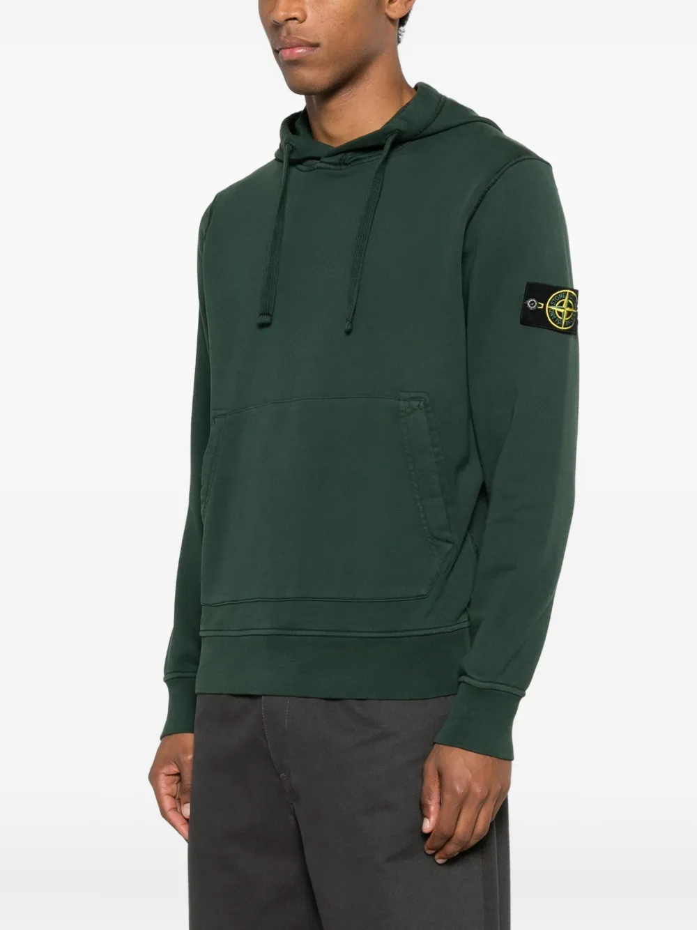 Stone Island Regular-fit Hooded Sweatshirt With Pouch Pocket In Green