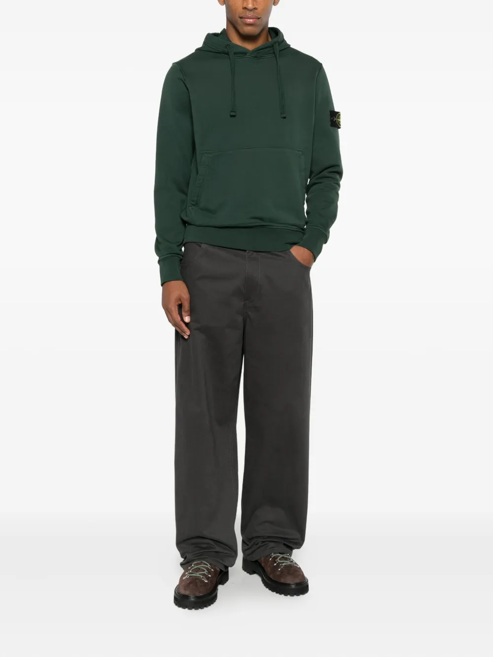 Stone Island Regular-fit Hooded Sweatshirt With Pouch Pocket In Green