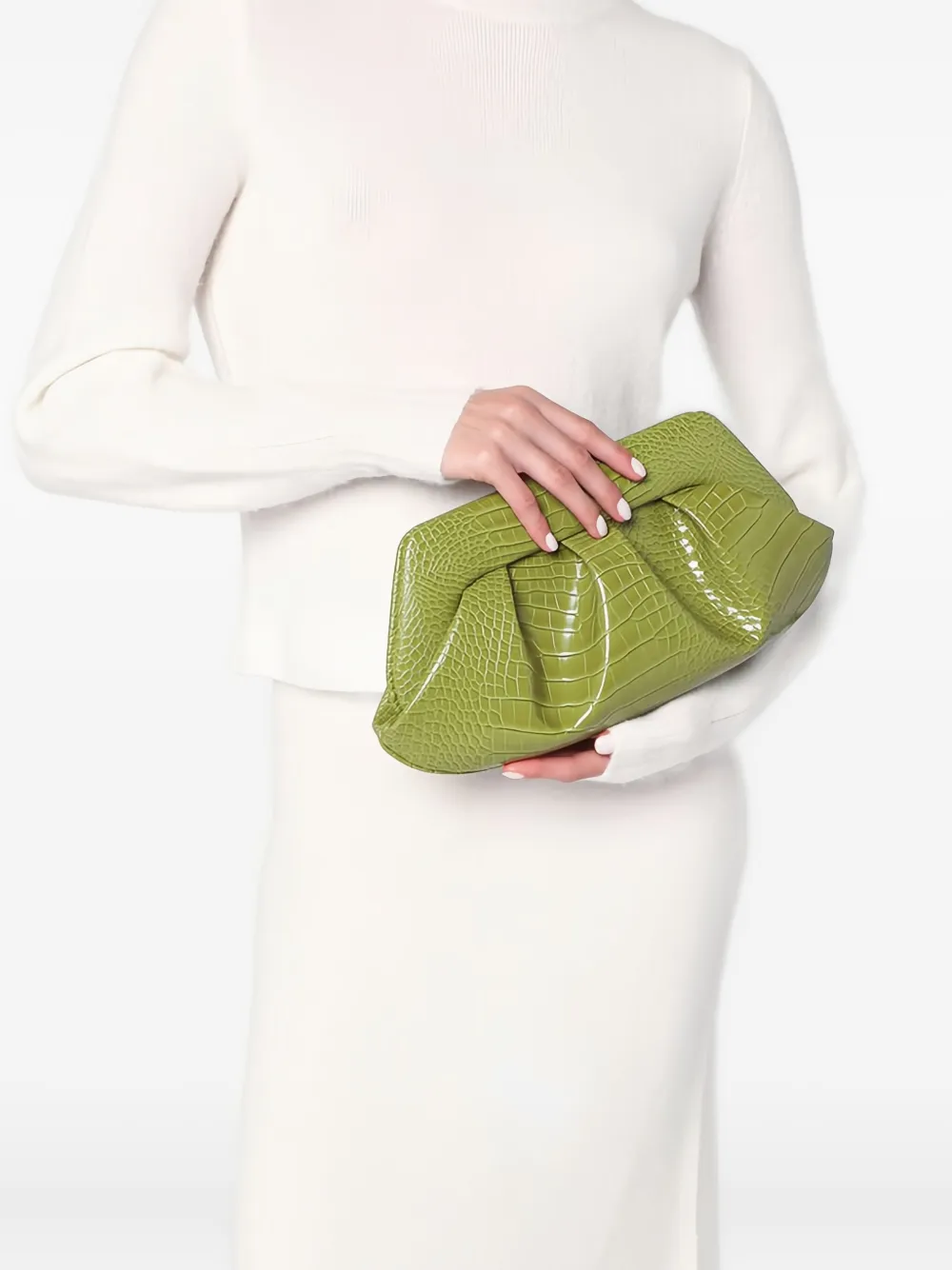 Themoirè Emera clutch met krokodillen-reliëf - Groen