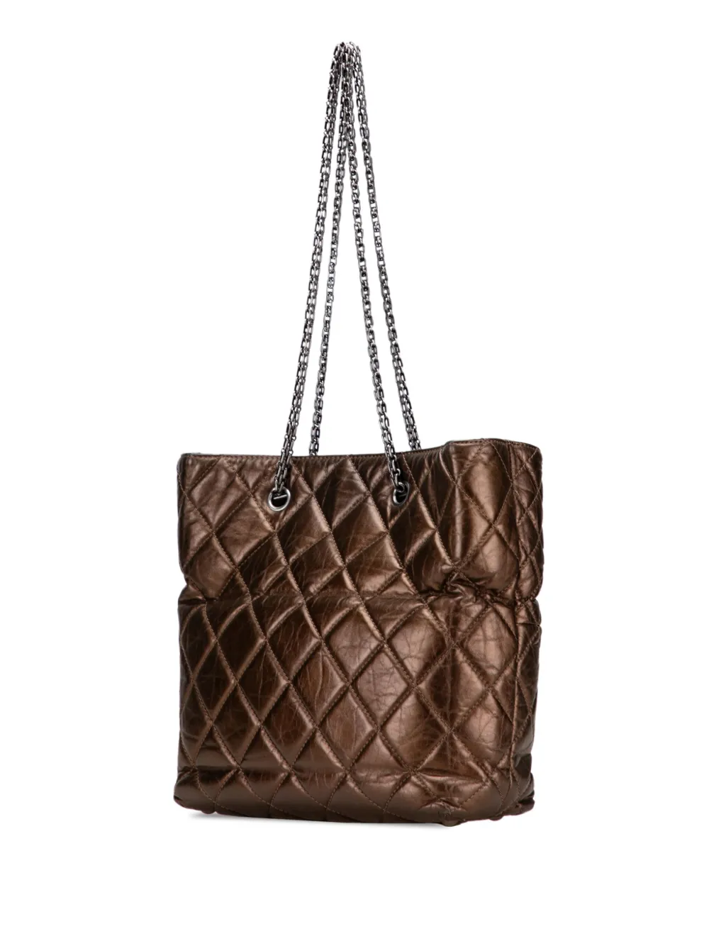 Pre-owned Chanel 2010-2011 Reissue 2.55 Quilted Metallic Aged Calfskin Tote Bag In Brown
