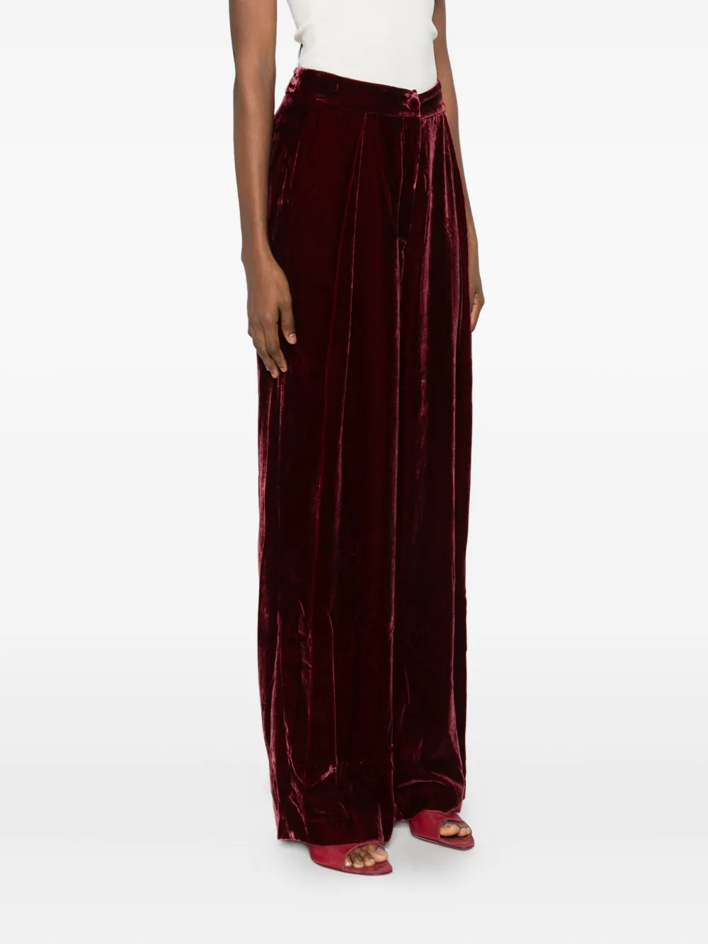 Raquel Diniz Fluwelen broek met plooien Rood