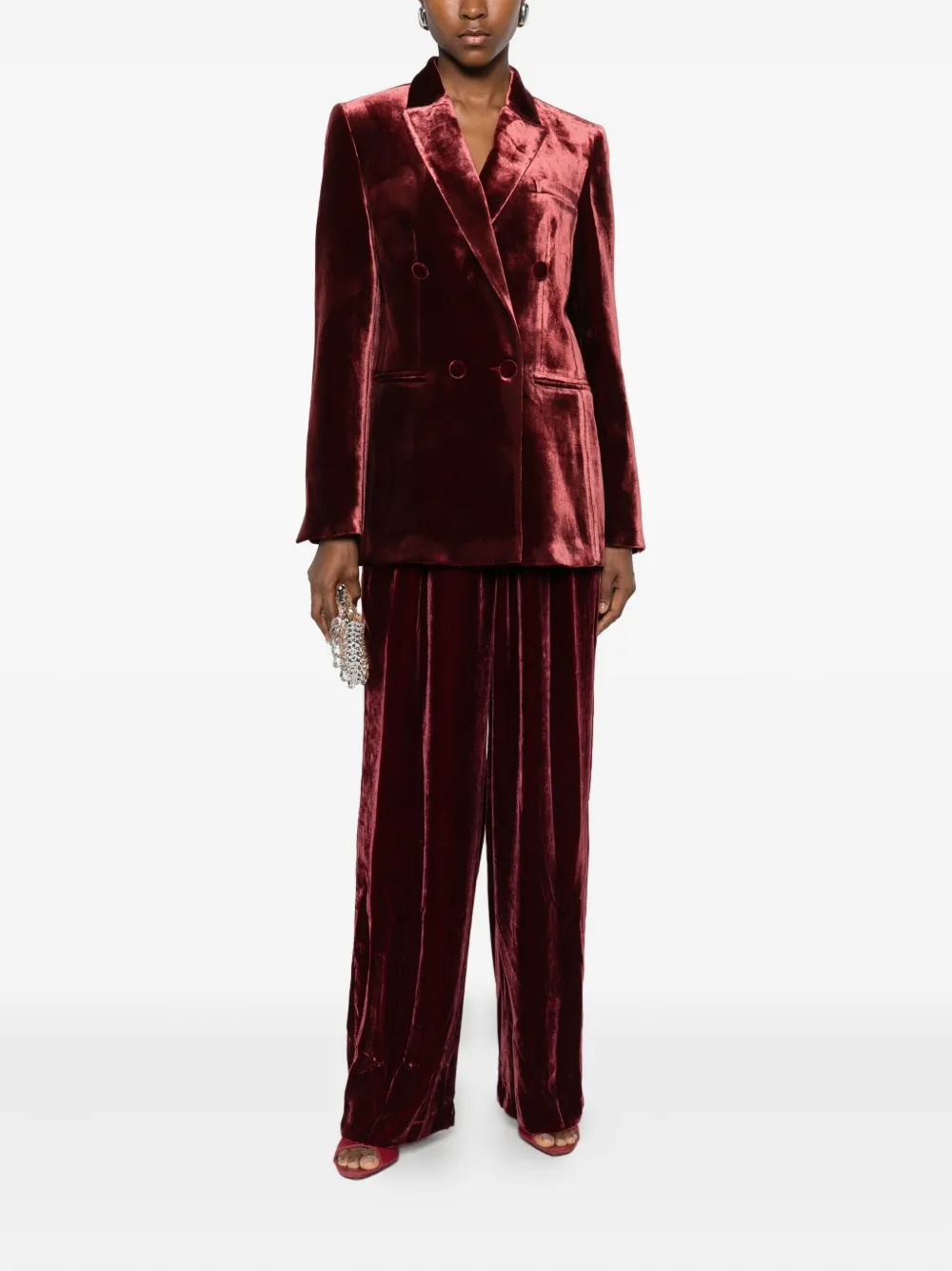 Raquel Diniz pleated velvet trousers - Rood