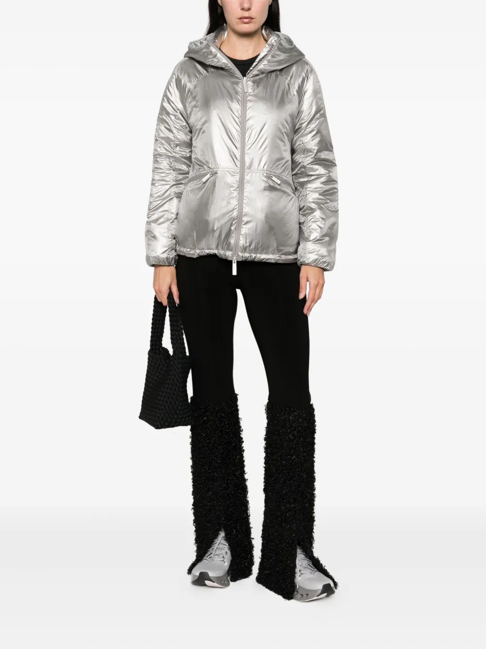 Laminar Metallic Shield Hooded Jacket Clothing In Silver