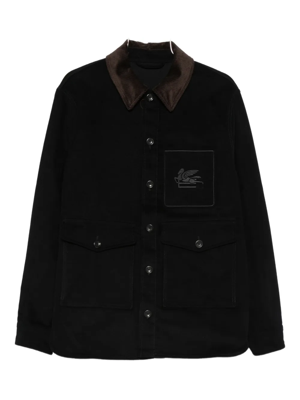 ETRO corduroy-collar patch-pocket shirt jacket - Nero