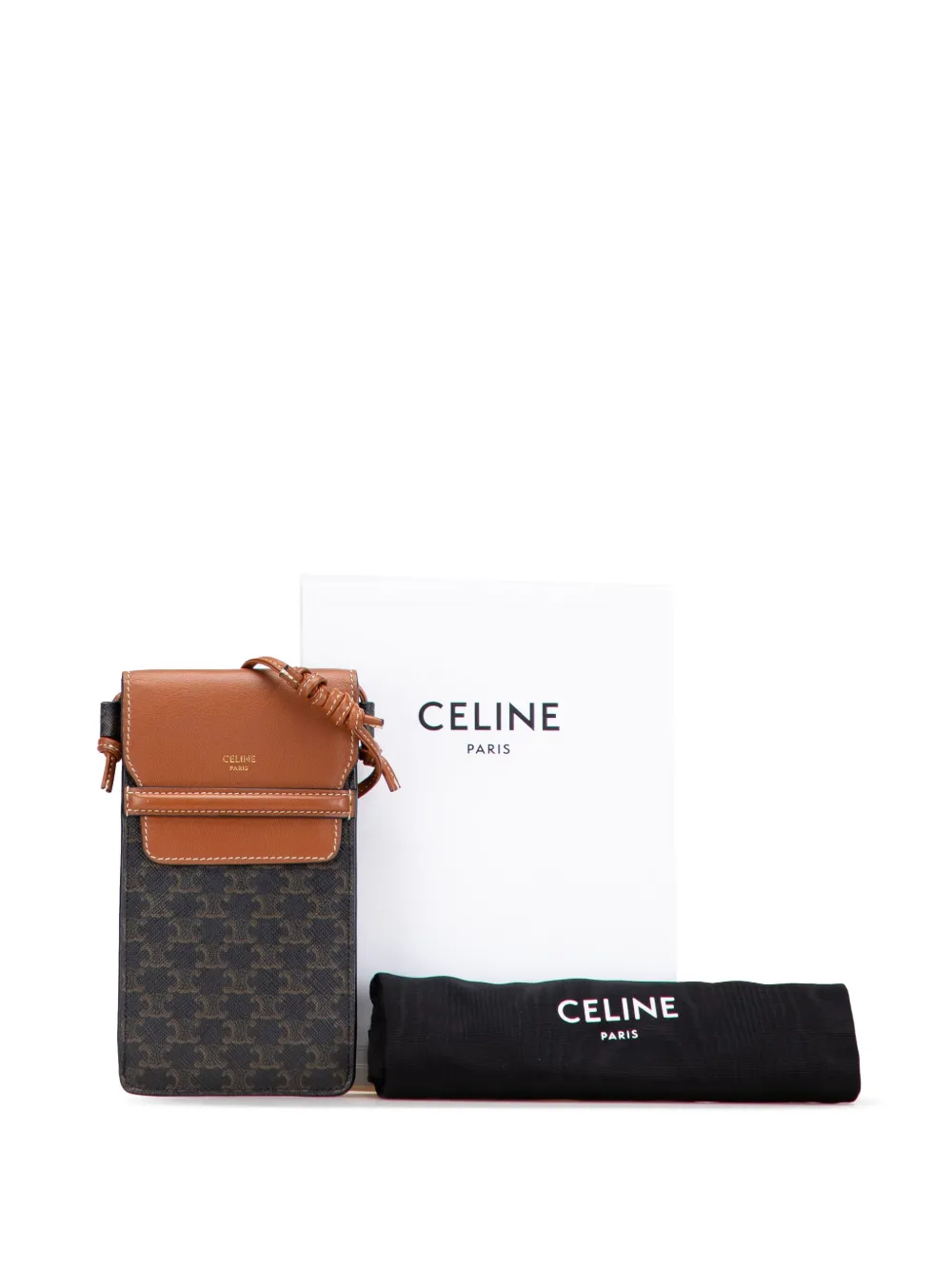 Pre-owned Celine 2021 Triomphe Coated Canvas Phone Pouch Flap Crossbody Bag In Brown