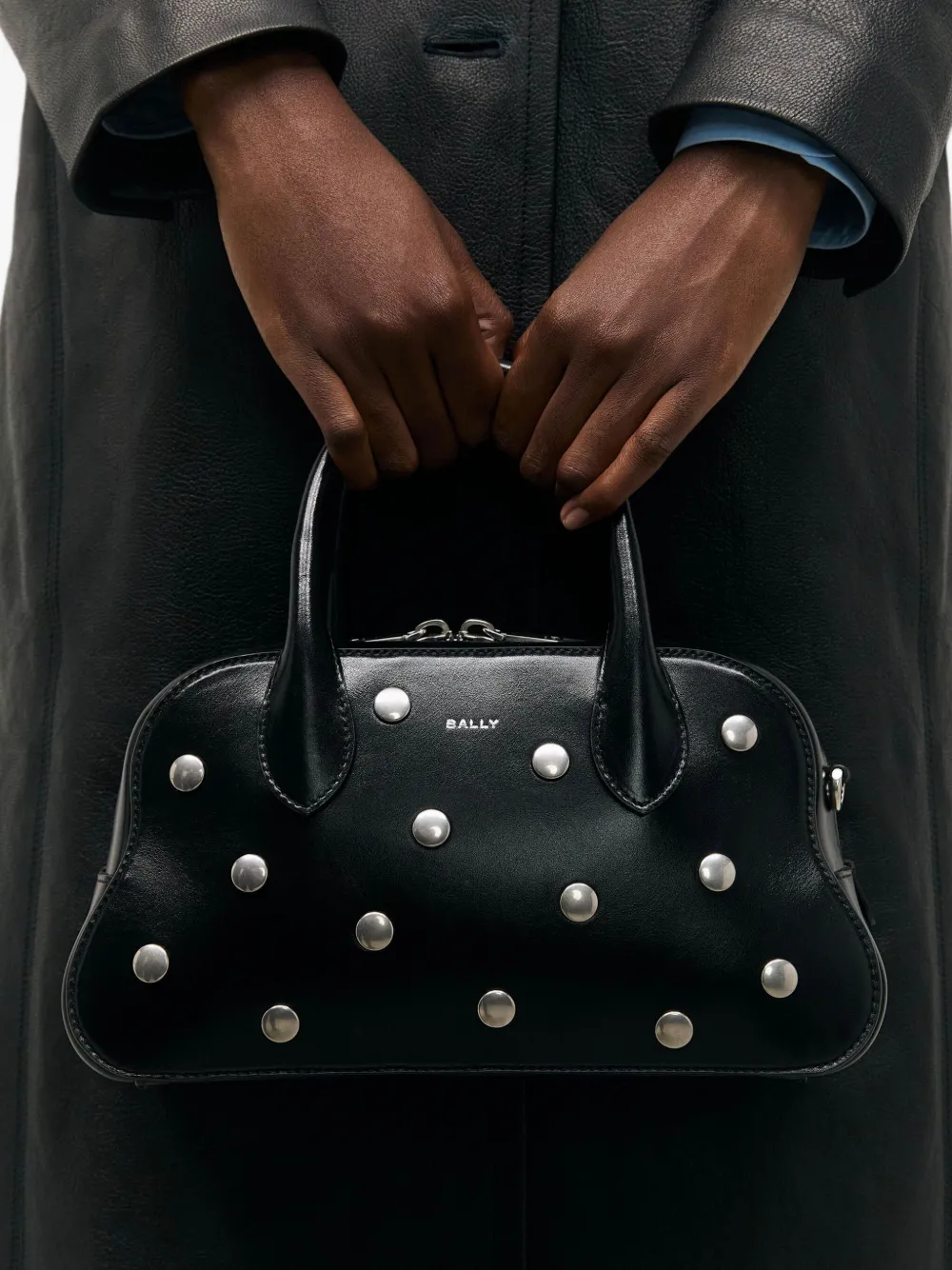 Bally Unda leren tas met handvat - Zwart