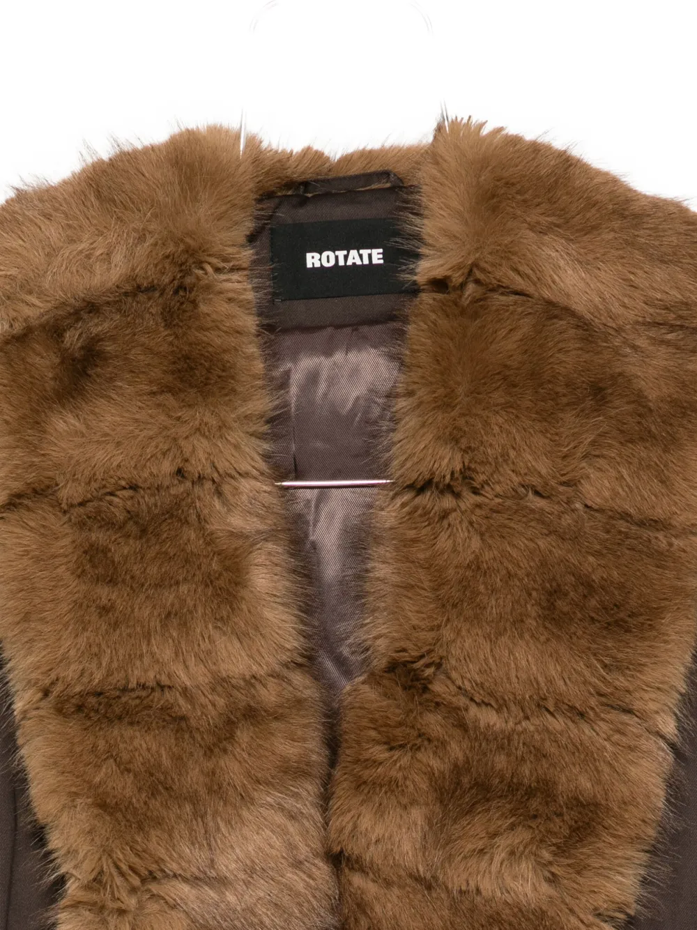 Rotate Birger Christensen Rotate Donatella Faux Fur Collar Coat In Brown