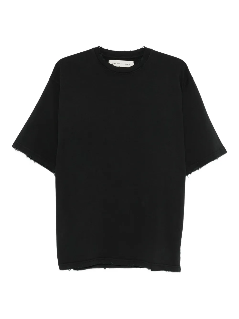 Stay Human On Earth Frayed-edge T-shirt In Black