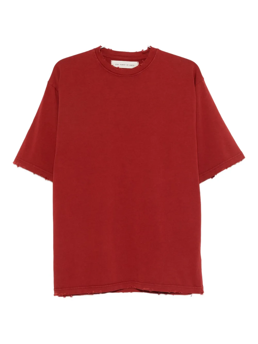 Stay Human On Earth Frayed T-shirt In Red