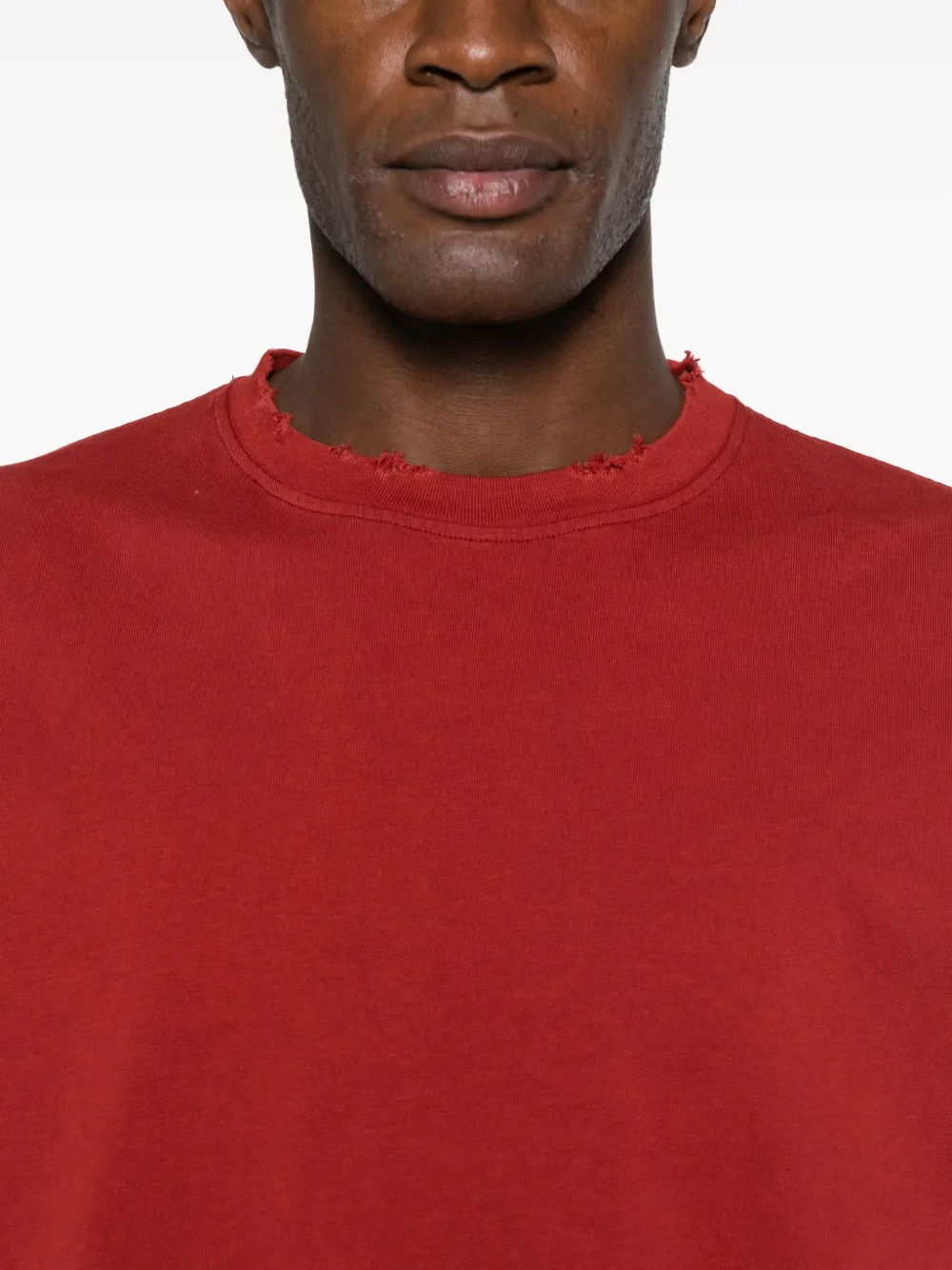 Stay Human On Earth Frayed T-shirt In Red