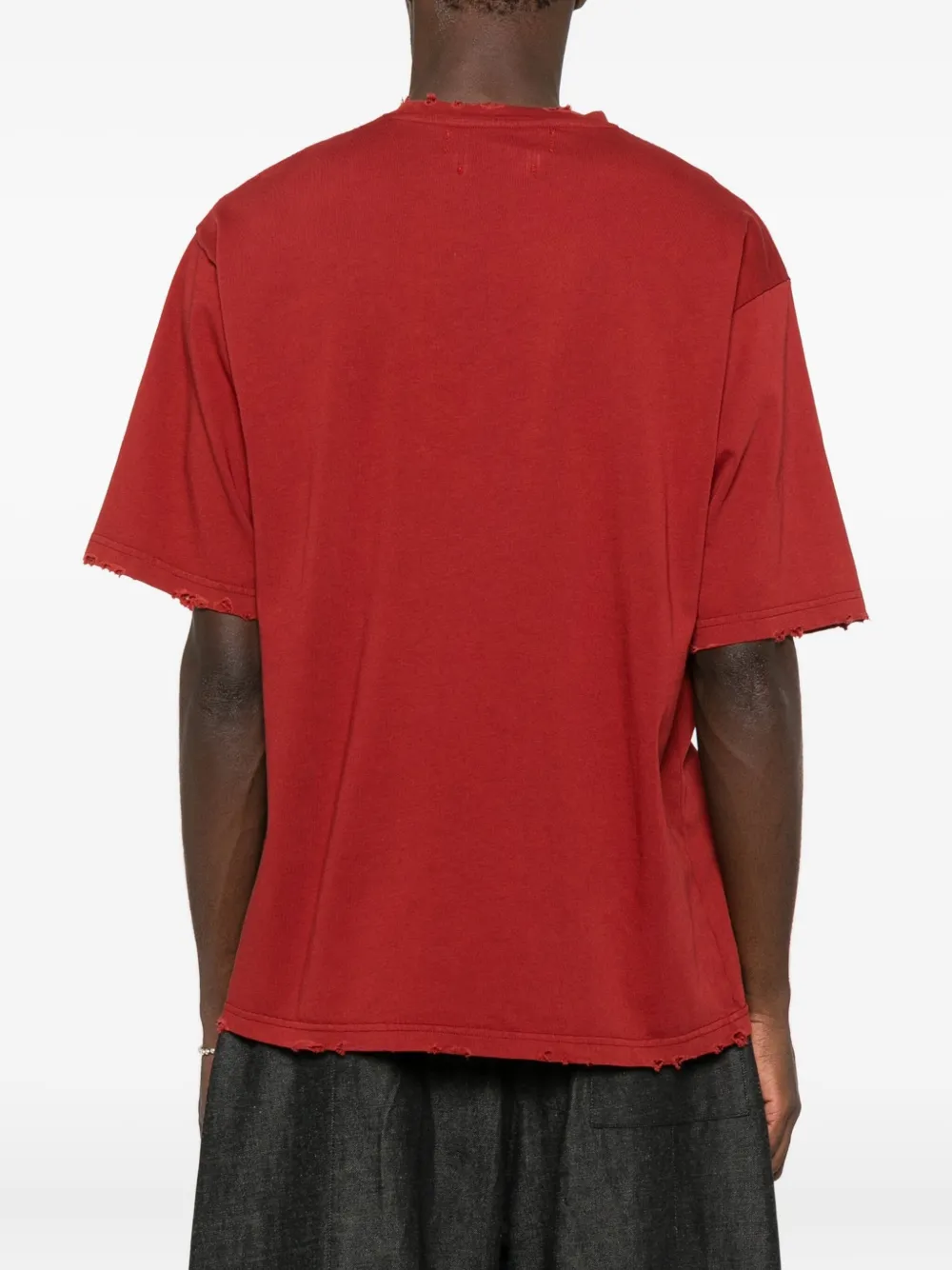 Stay Human On Earth Frayed T-shirt In Red