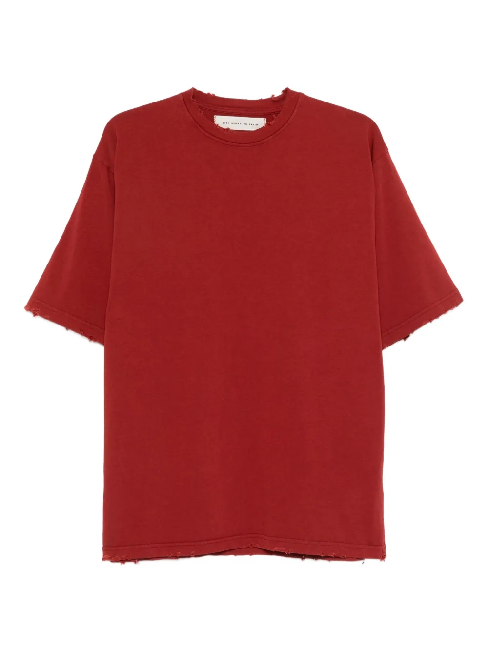 STAY HUMAN ON EARTH フレイド Tシャツ - レッド STAY HUMAN ON EARTH フレイド Tシャツ - レッド