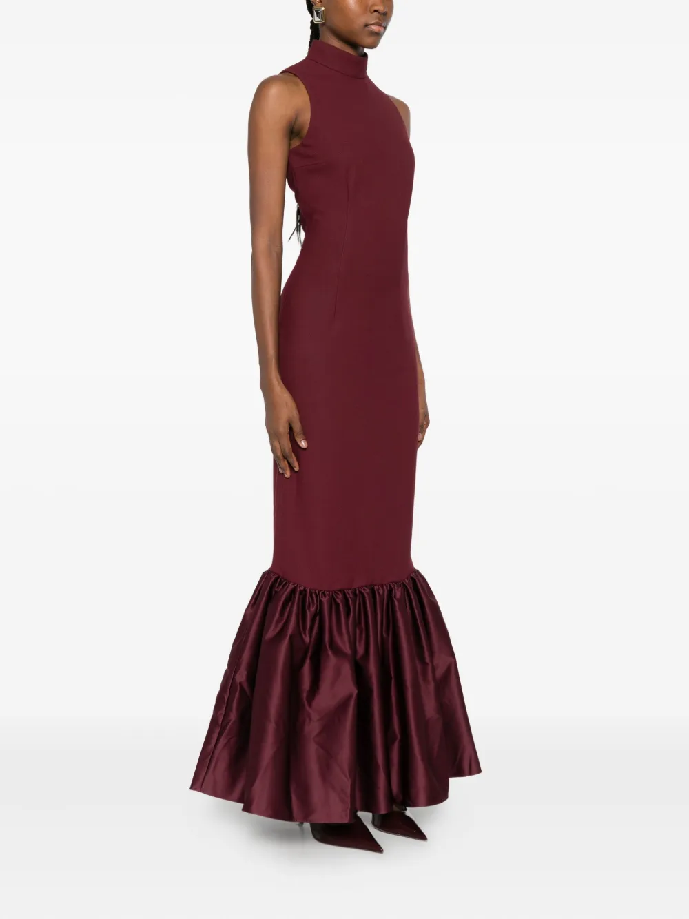 Rotate Birger Christensen Ruffled-hem Maxi Dress In Burgundy