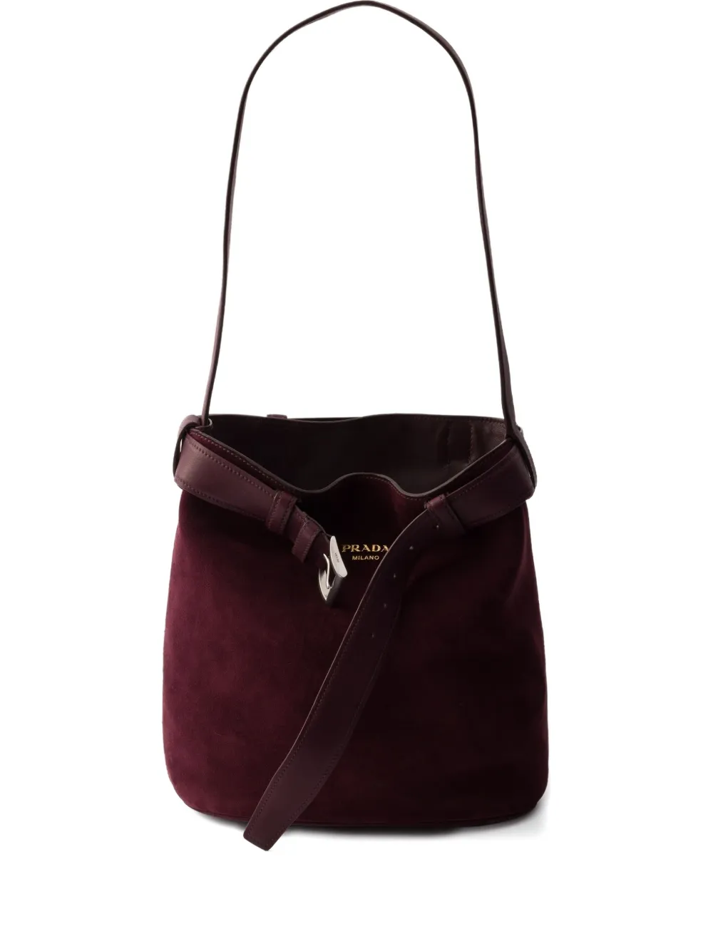 Prada Small Buckle-belted Suede Bag In Red