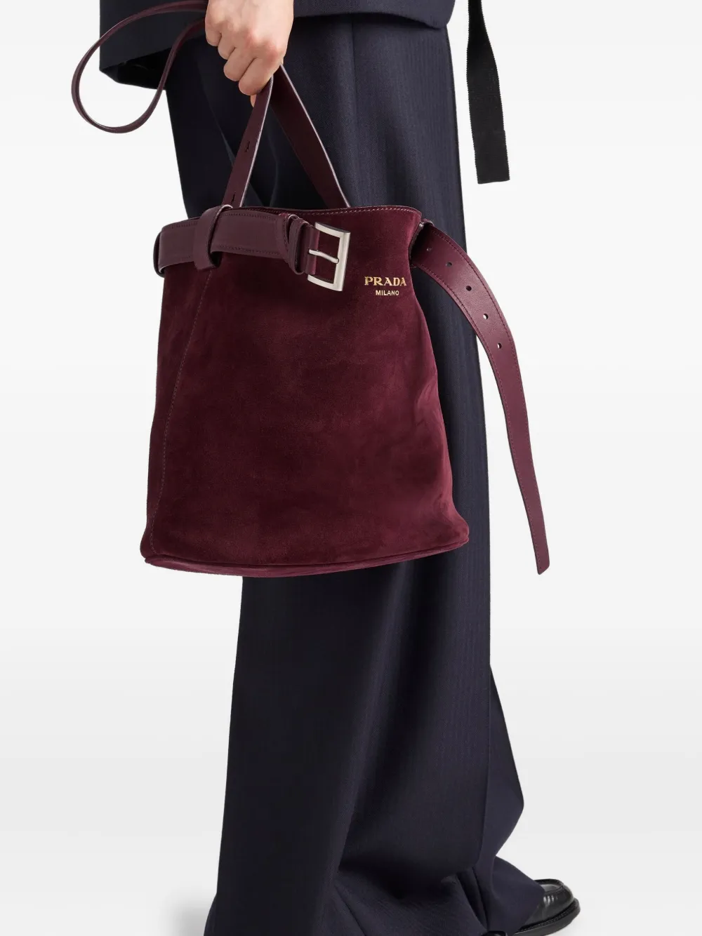 Prada small buckle-belted suede bag - Rood