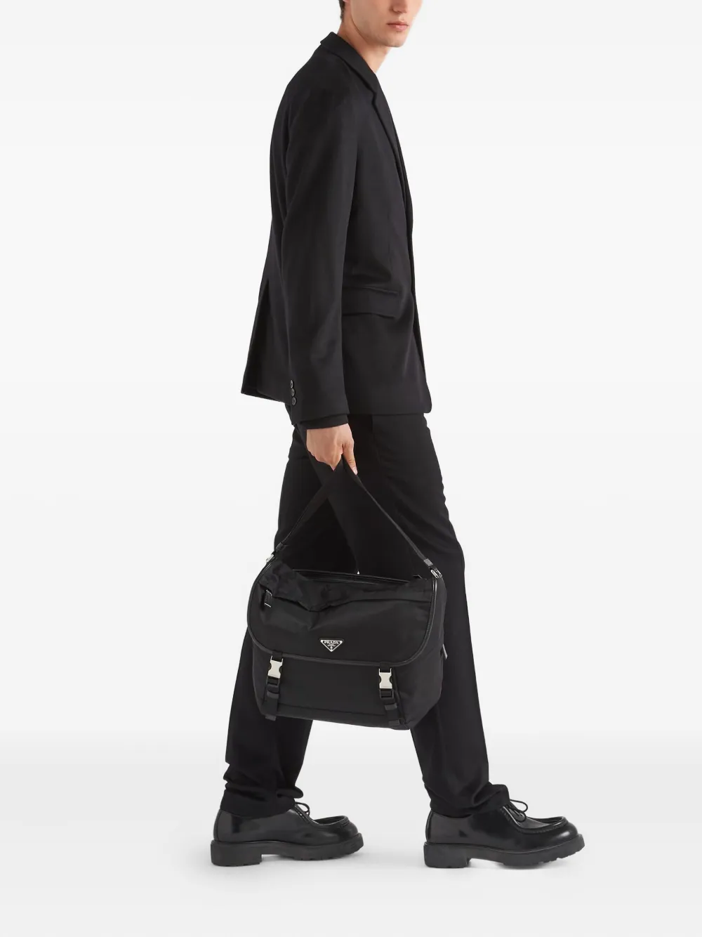 Prada Schoudertas met logo - Zwart