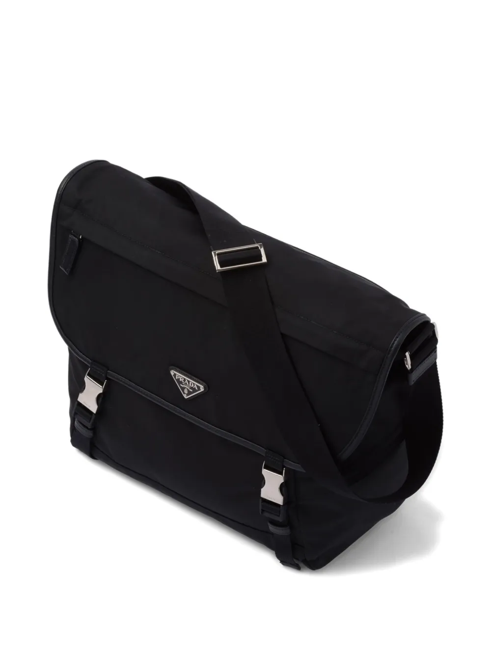 Prada Triangle-logo Buckle Messenger Bag In Black