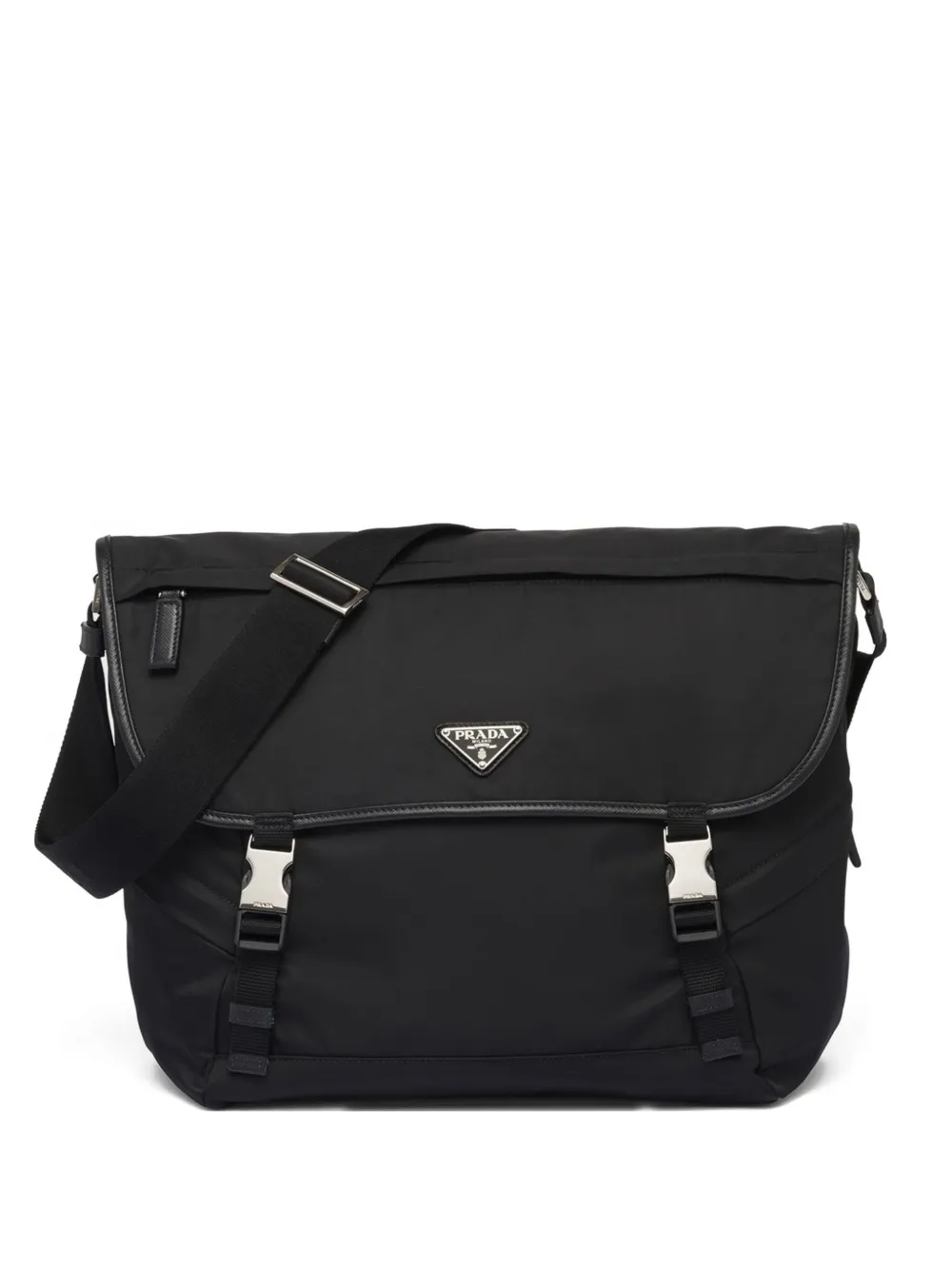 Prada Triangle-logo Buckle Messenger Bag In Black