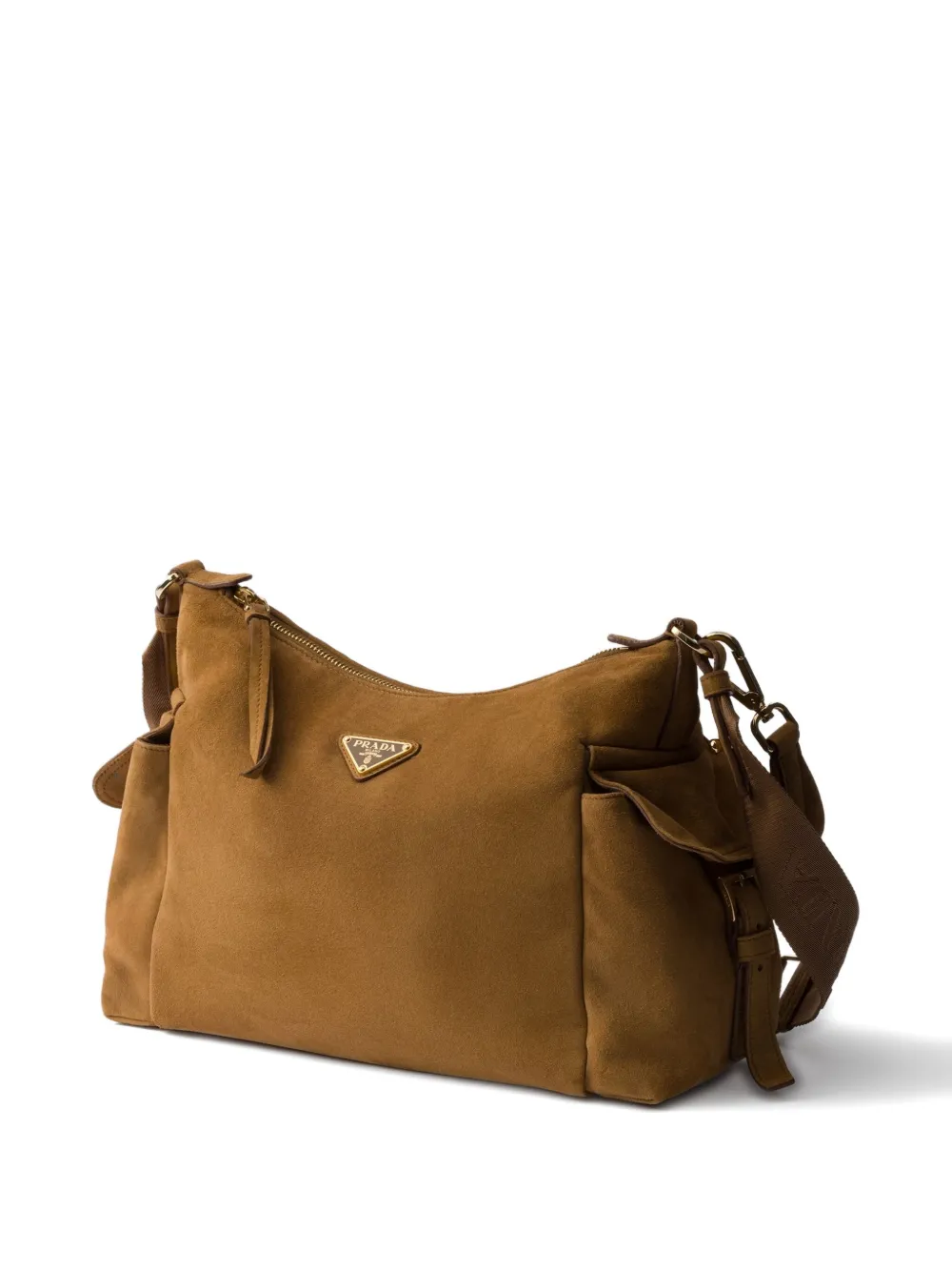 Prada Large Explore Suede-leather Shoulder Bag In Brown
