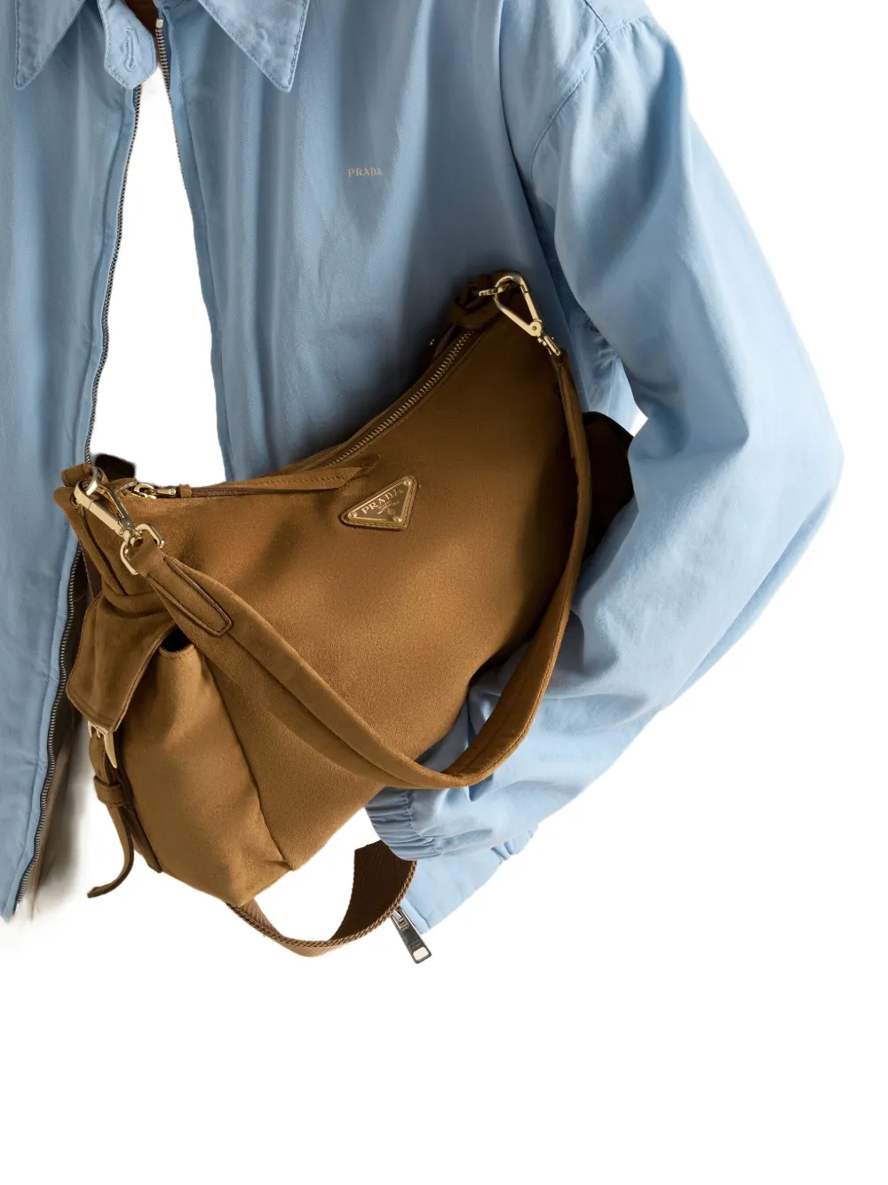 Prada Large Explore Suede-leather Shoulder Bag In Brown