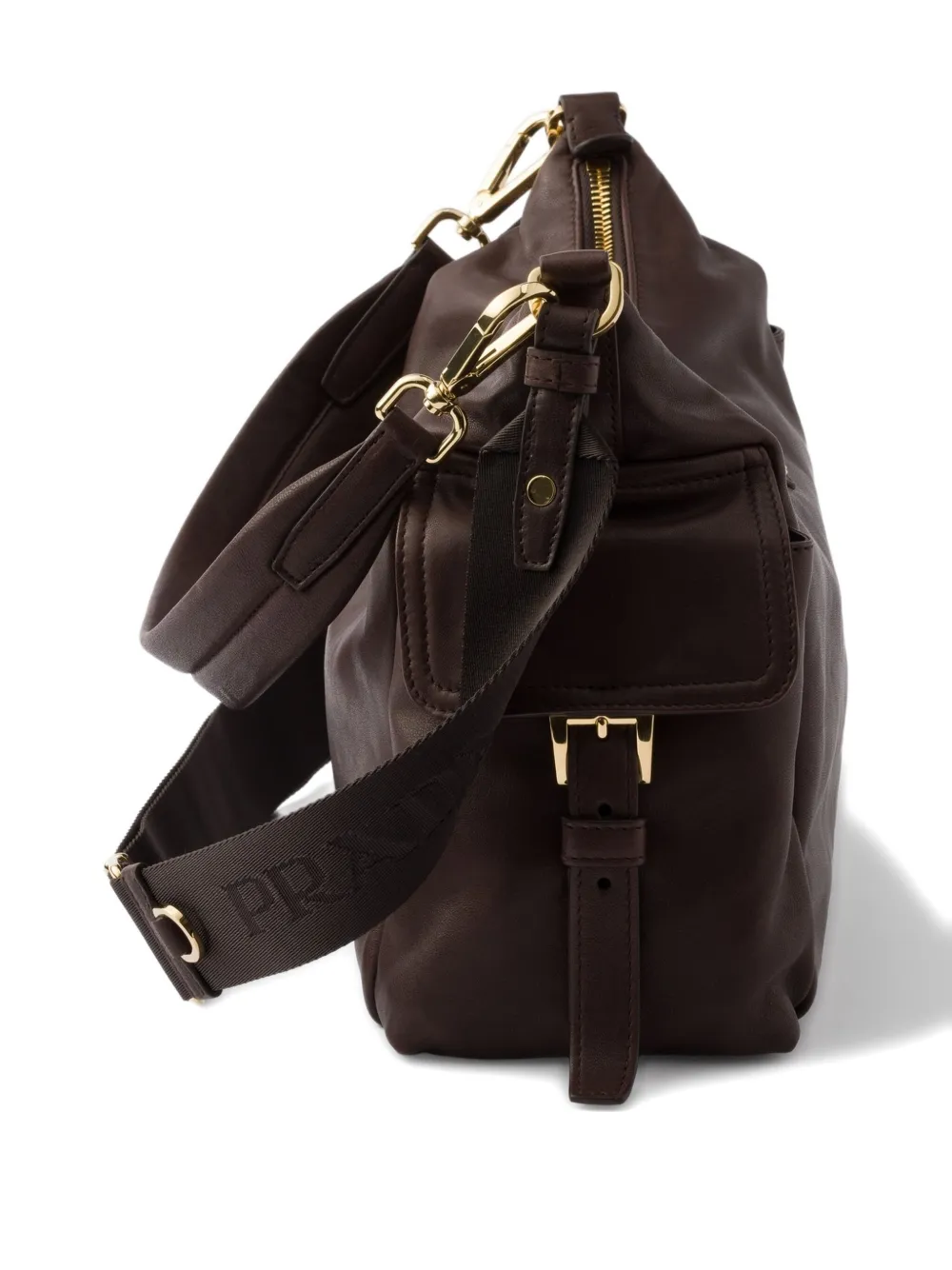 Prada Large Explore Leather Shoulder Bag In Brown
