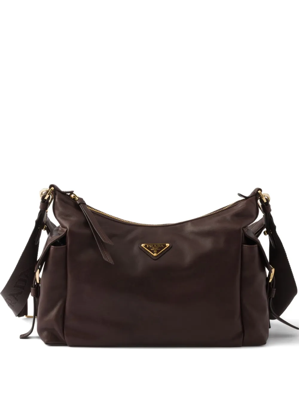 Prada Large Explore Leather Shoulder Bag In Brown