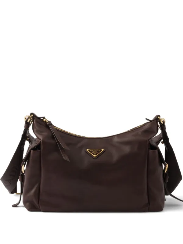 Prada Large Explore Large Leather Shoulder Bag | Brown | FARFETCH