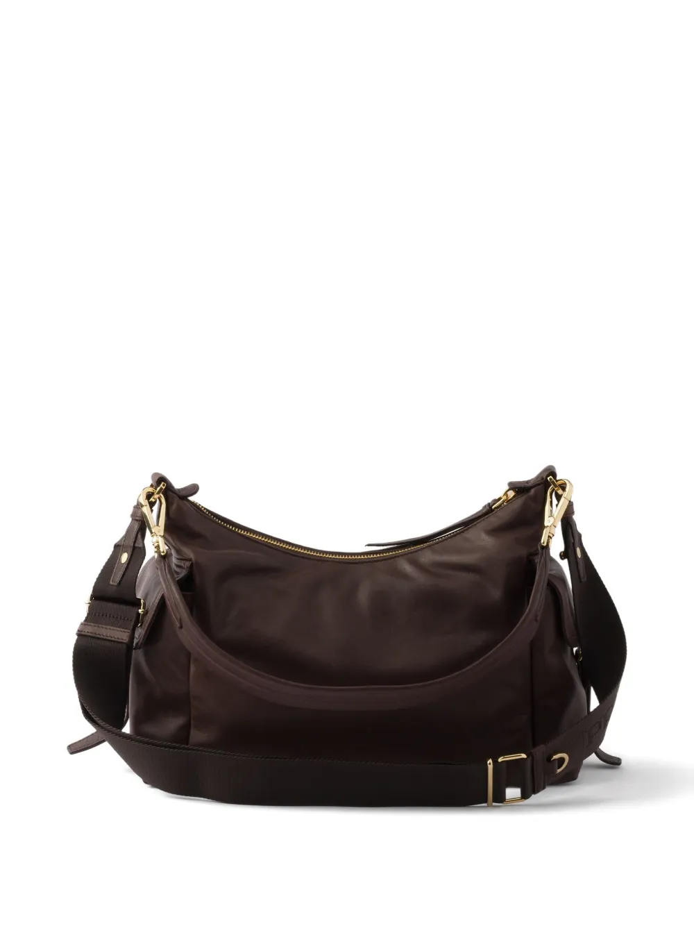 Prada Large Explore Leather Shoulder Bag In Brown