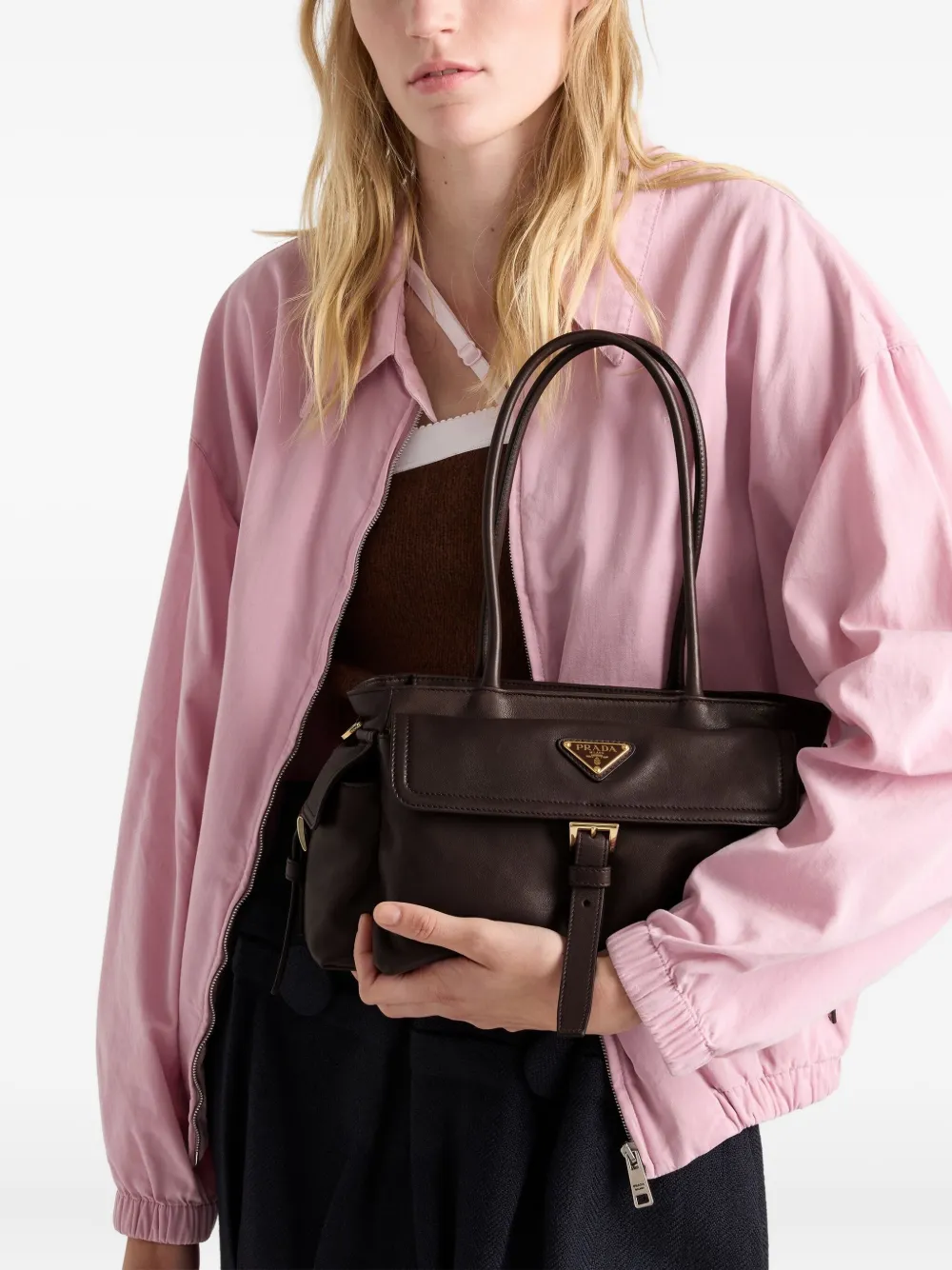 Prada medium explore leather tote bag - Bruin