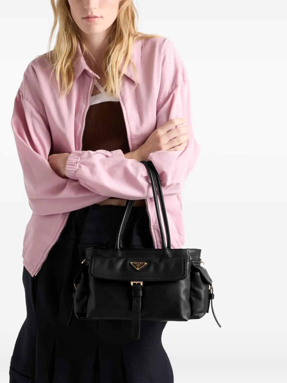 Prada medium Explore leather tote bag - Zwart