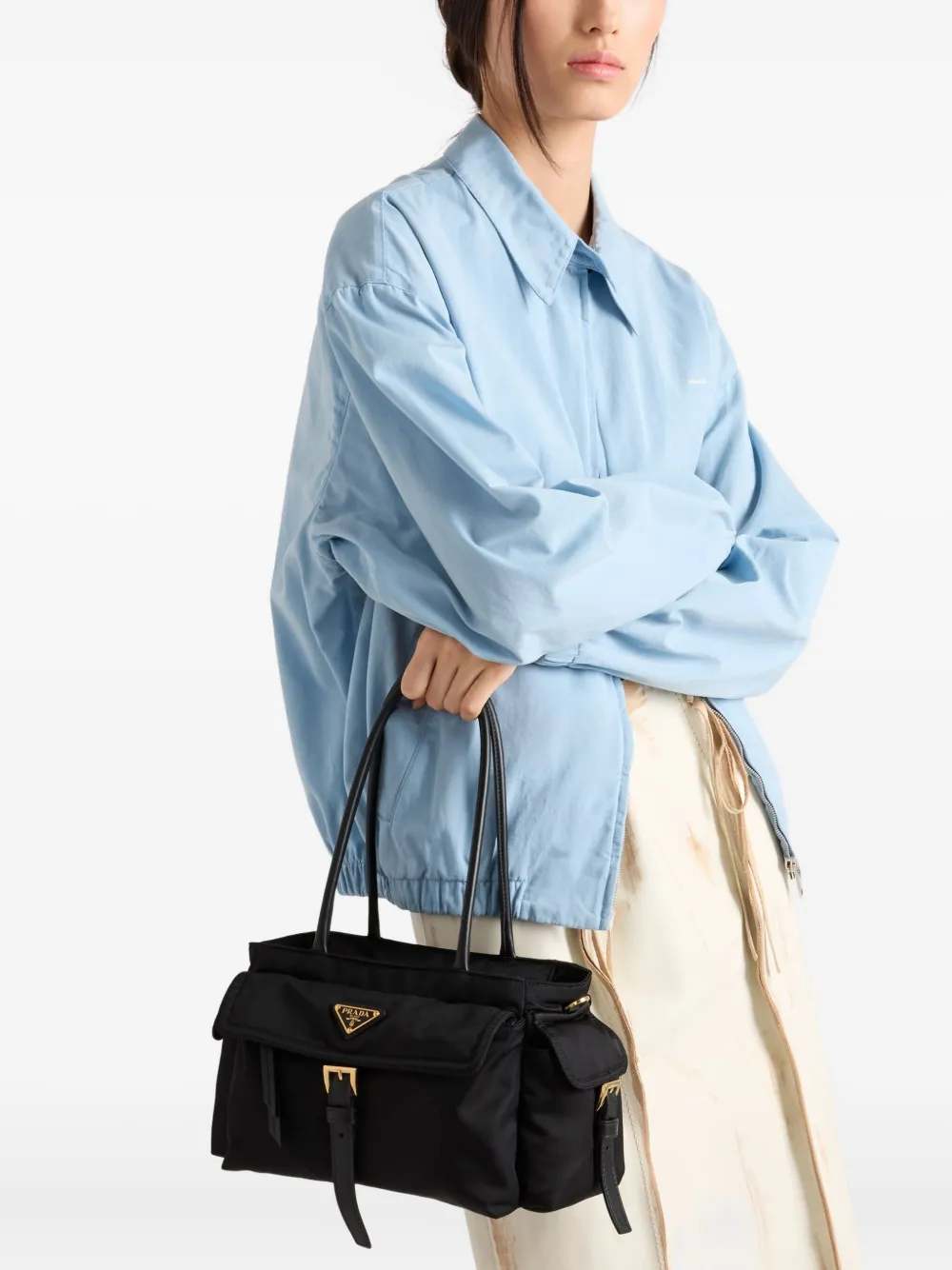 Prada medium Explore triangle-logo tote bag - Zwart